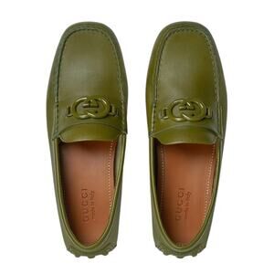 Gucci men GG logo moccasin driving Loafer juniper Green Size US10